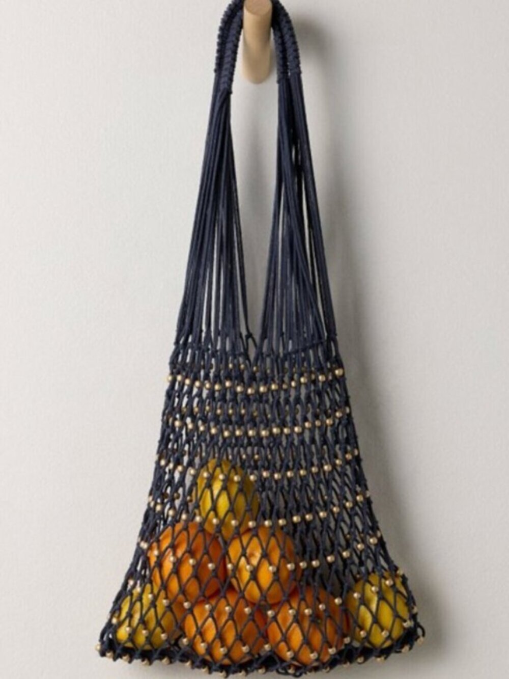 FREE PEOPLE Wishing Well Beaded Macrame Net Tote Bag Navy Blue NWT - Picture 2 of 5